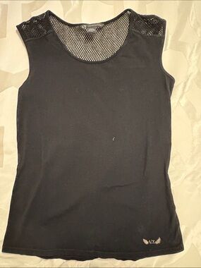 A/X Armani Exchange Black Sleeveless Tank with Mesh Trim